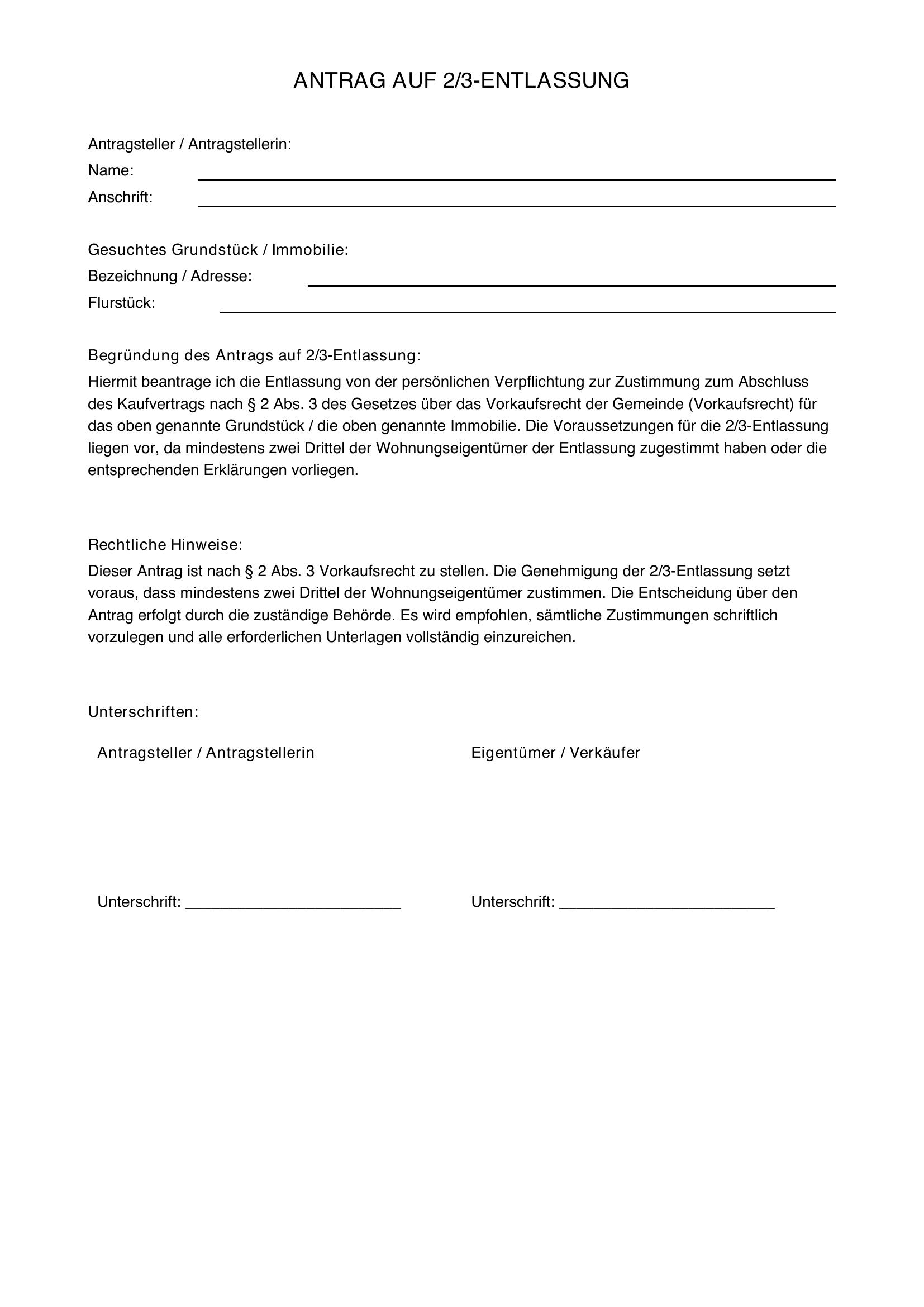 Antrag Auf 2/3 Entlassung Muster