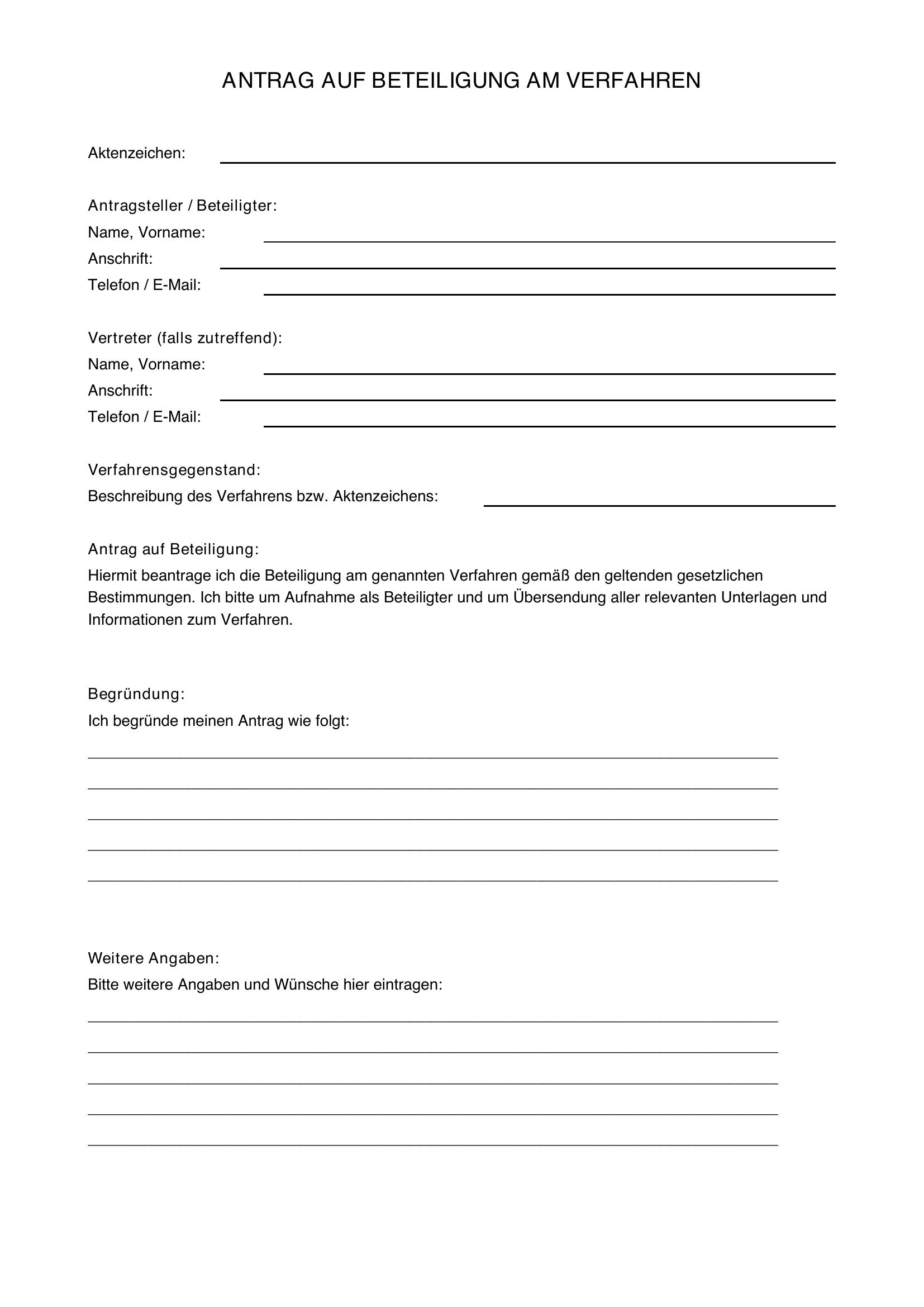 Antrag Auf Beteiligung Am Verfahren Muster