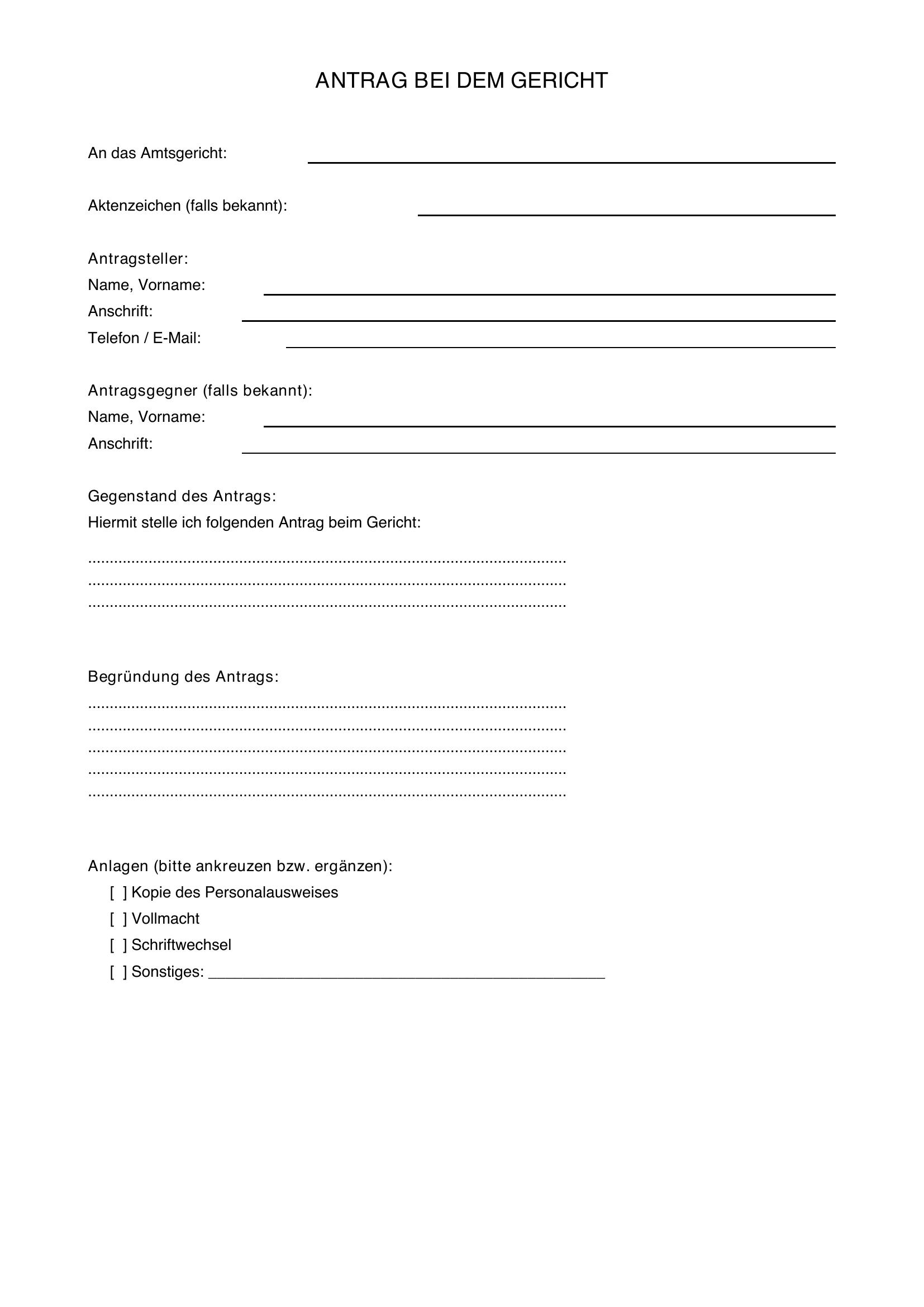 Antrag Bei Gericht Stellen Vorlage