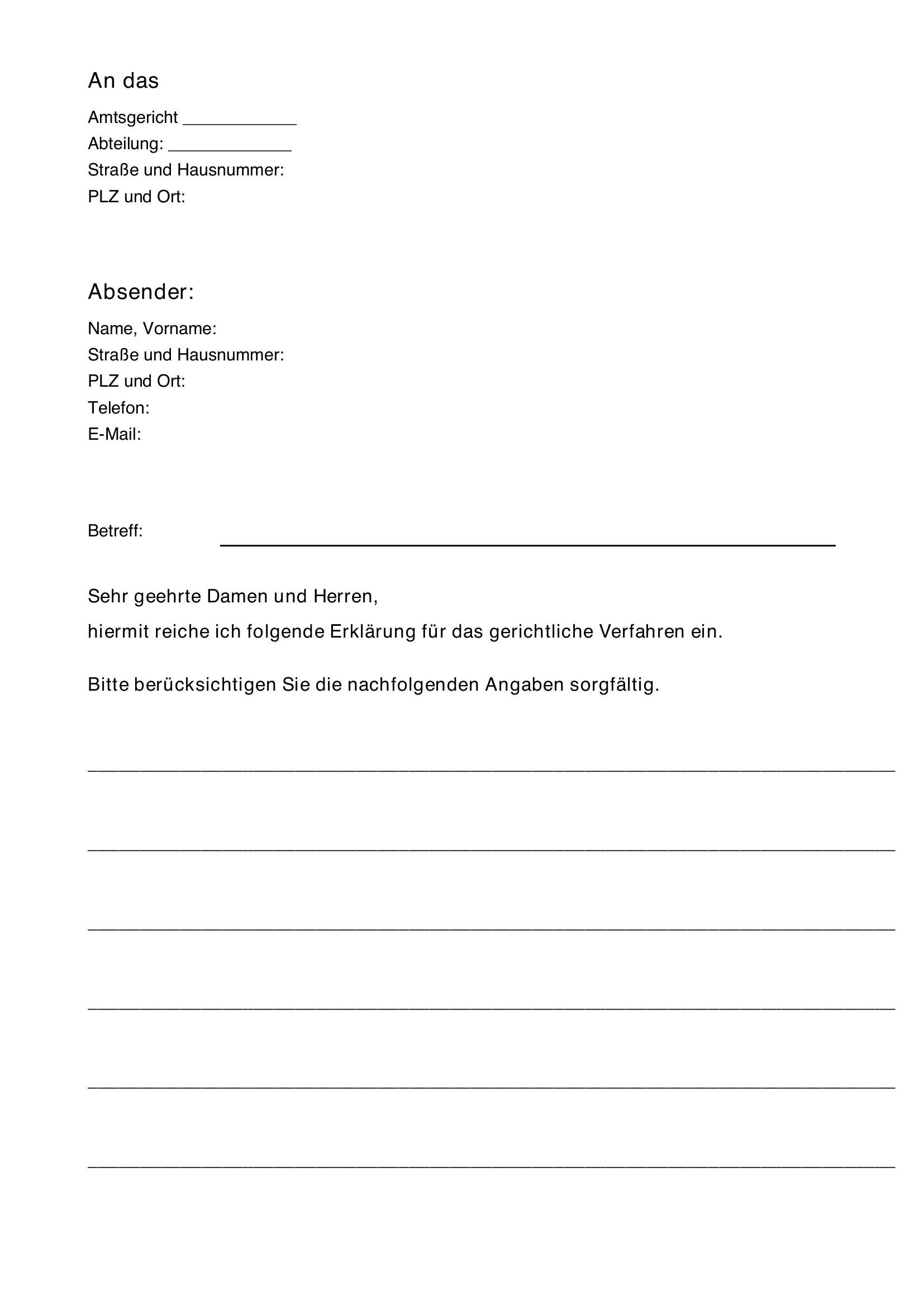 Brief An Gericht Vorlage