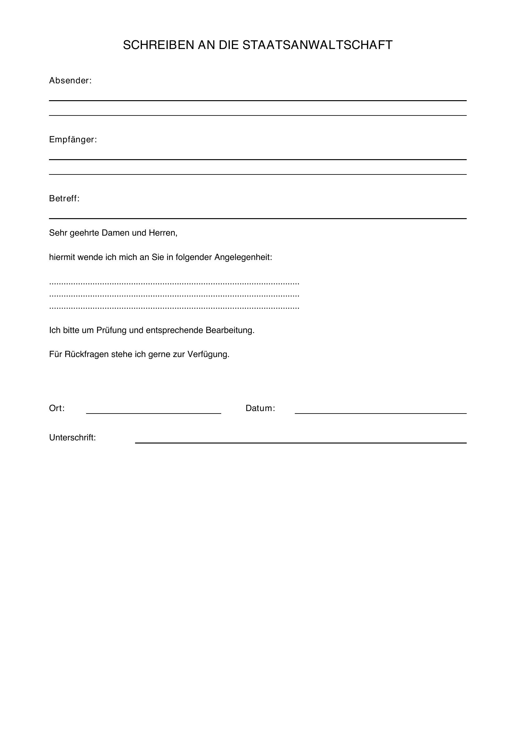 Brief An Staatsanwaltschaft Schreiben Muster