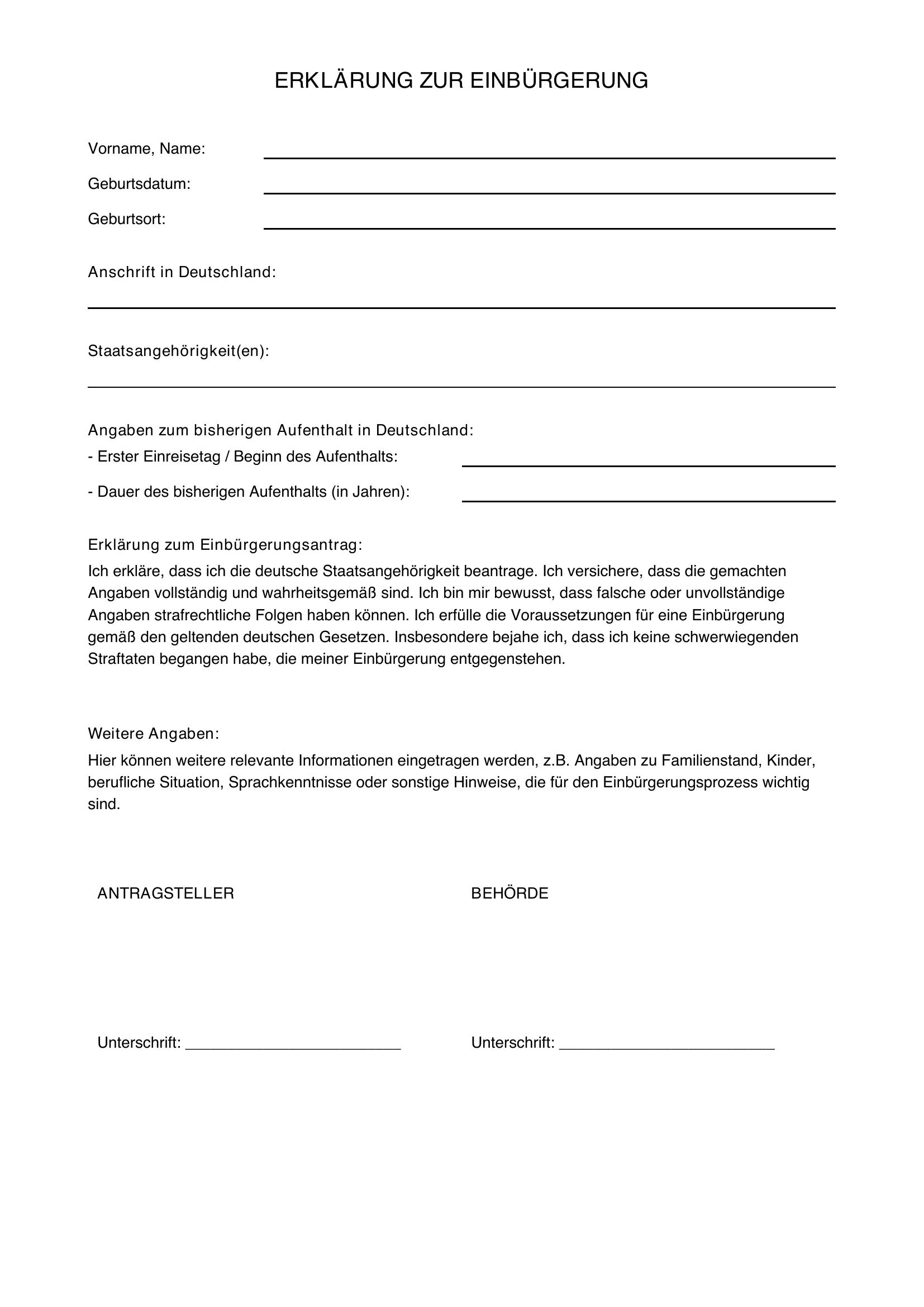 Einbürgerung Email Muster