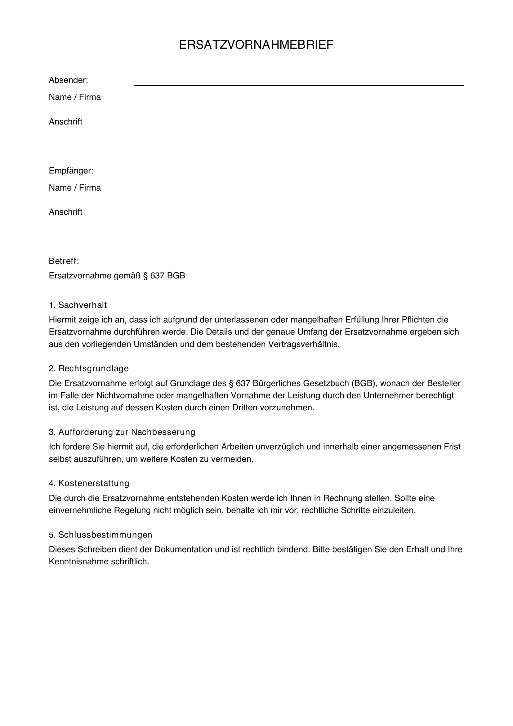 Ersatzvornahme Musterbrief