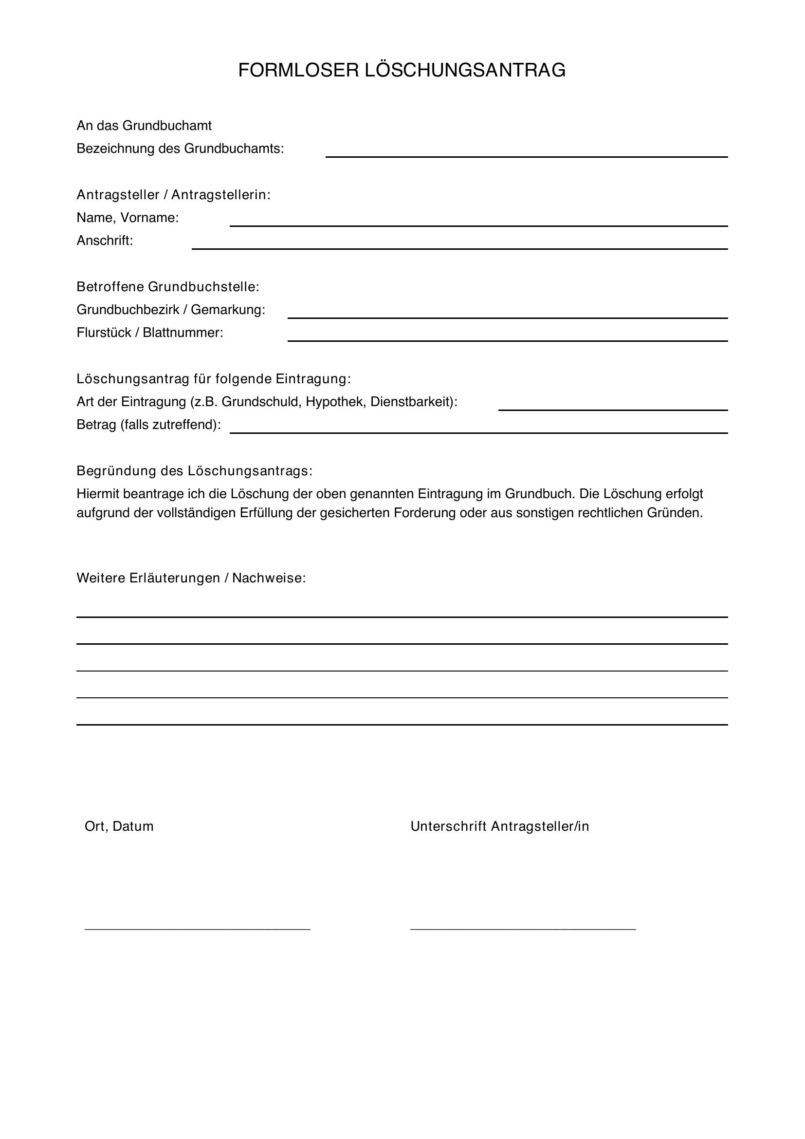 Formloser Löschungsantrag Muster