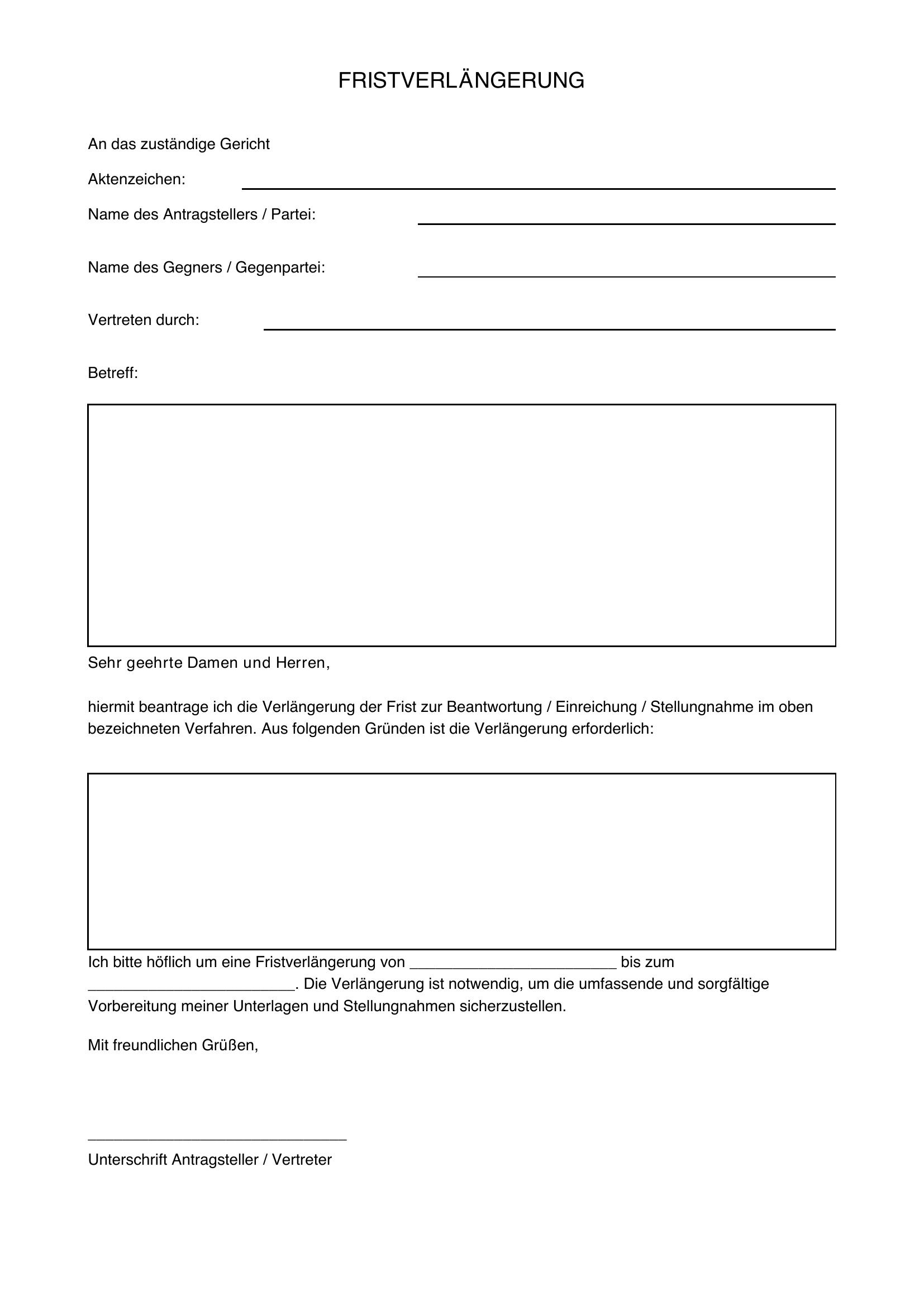 Fristverlängerung Gericht Muster