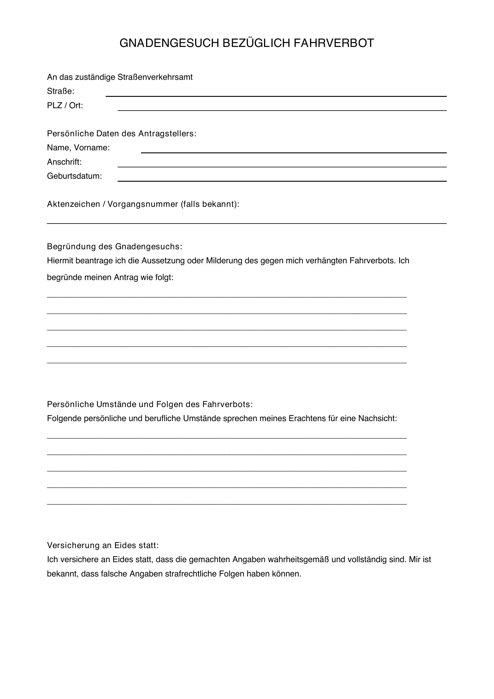 Gnadengesuch Fahrverbot Muster