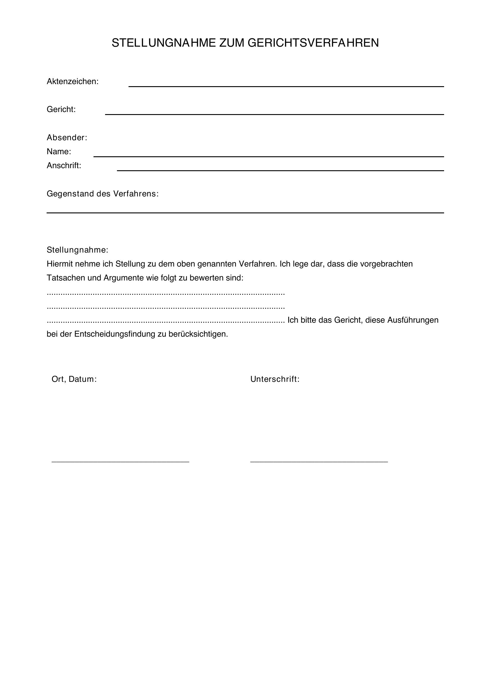 Stellungnahme Gericht Schreiben Muster