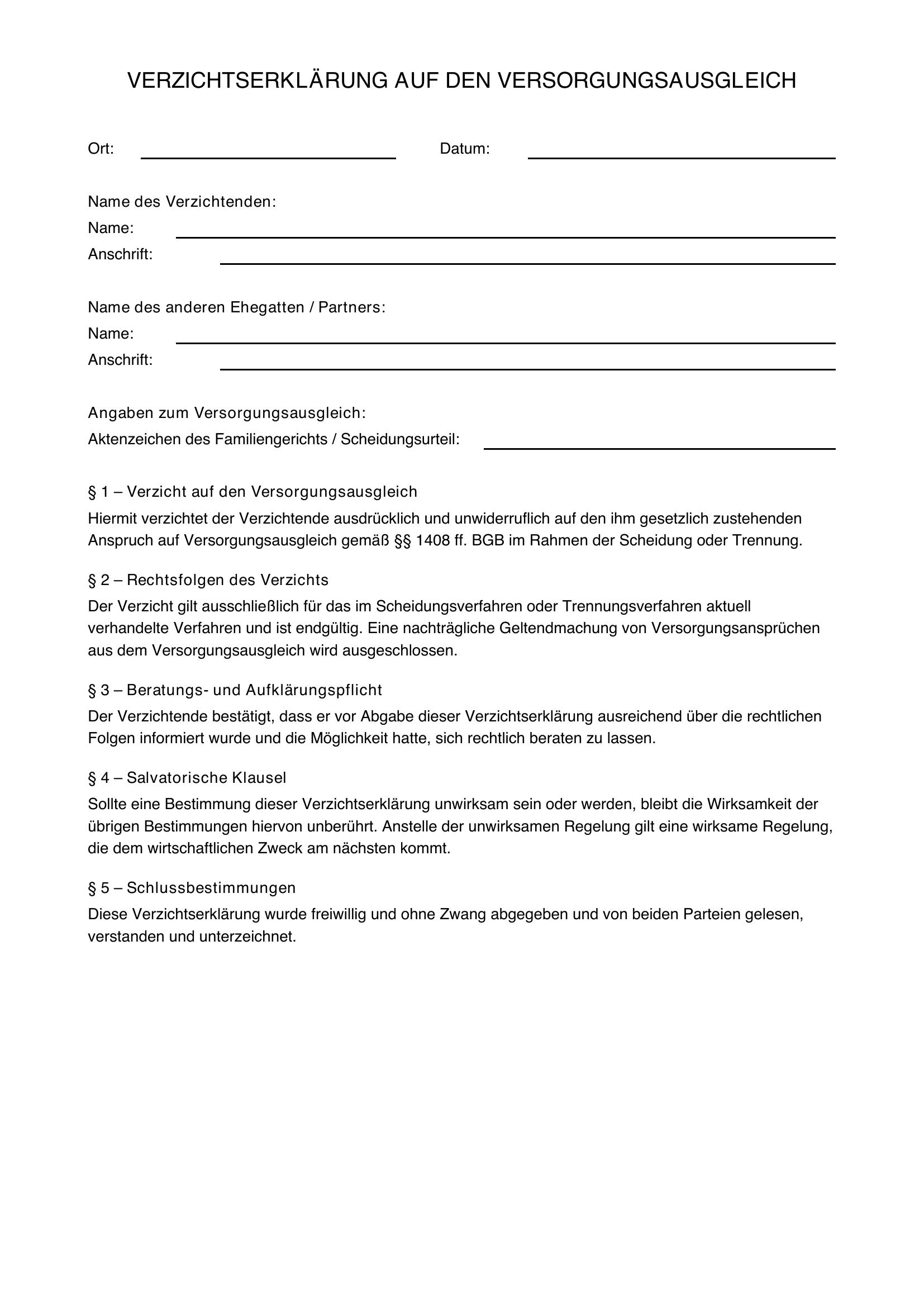 Verzicht Versorgungsausgleich Muster